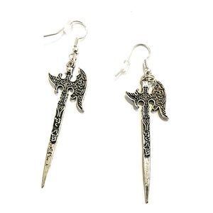Medieval Viking Battle Antique Axe   Earrings Sword Dangle Earrings